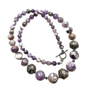 Merav Indonesian Womens Necklace Sterling Silver Purple Amethyst Bead 26 Inch